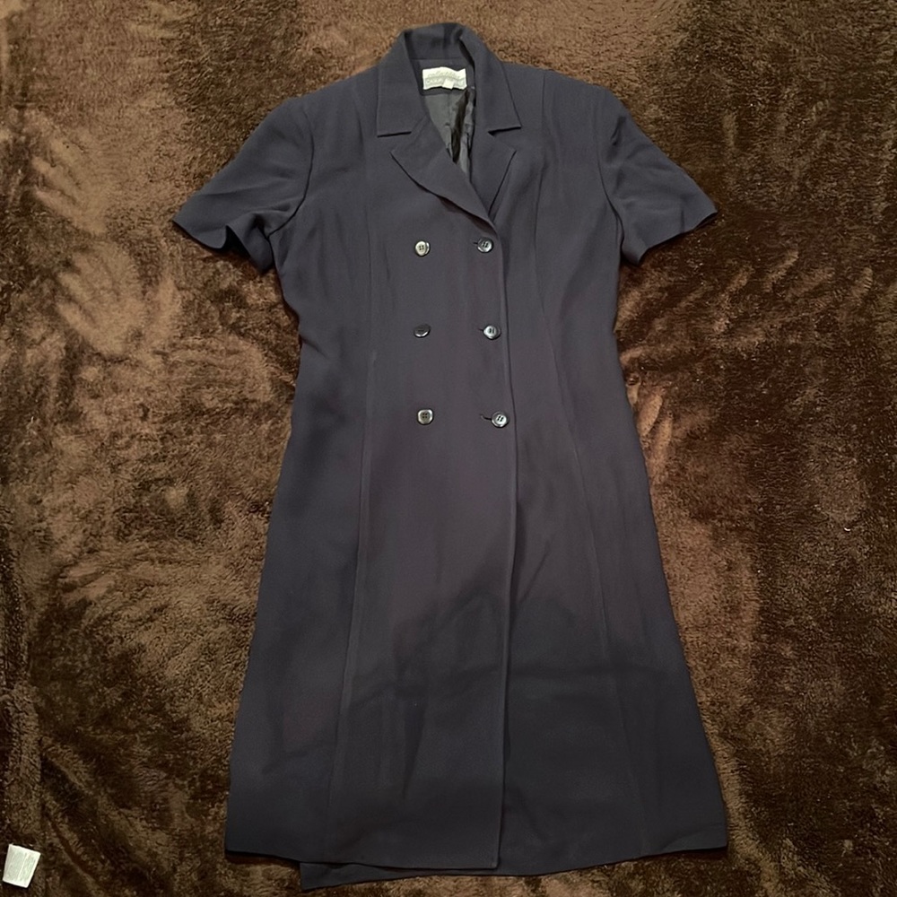 Coat navy blue dress. Button front polyester size 12